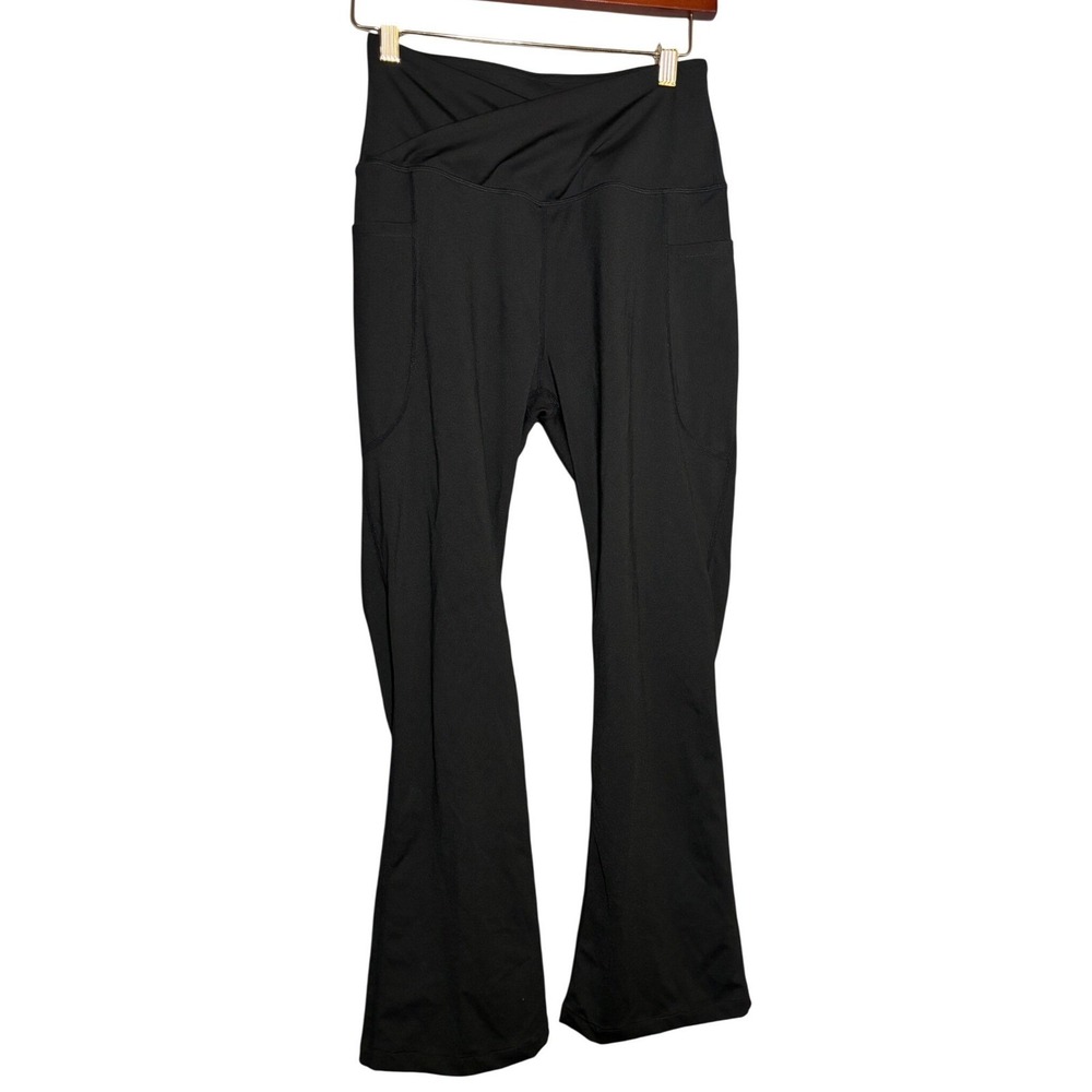 Lavpany Black Crossover V-Waist Flared Yoga Pants Pockets Size M Activewear